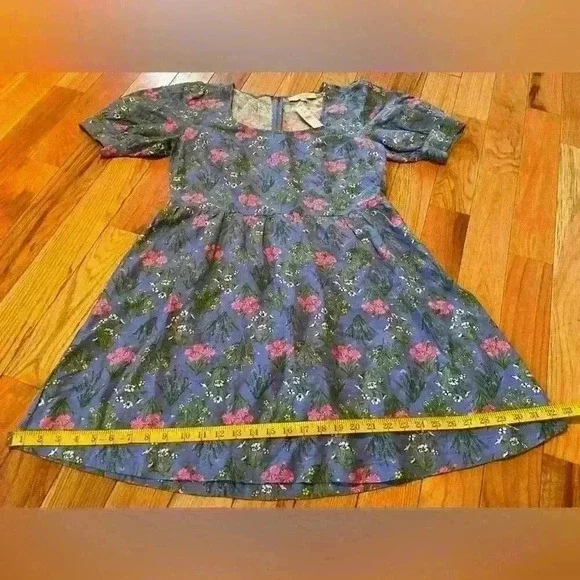 LOFT Blue Floral Babydoll Mini Dress Puff Sleeve Women’s Size 8 Linen Blend NWT - Picture 10 of 12